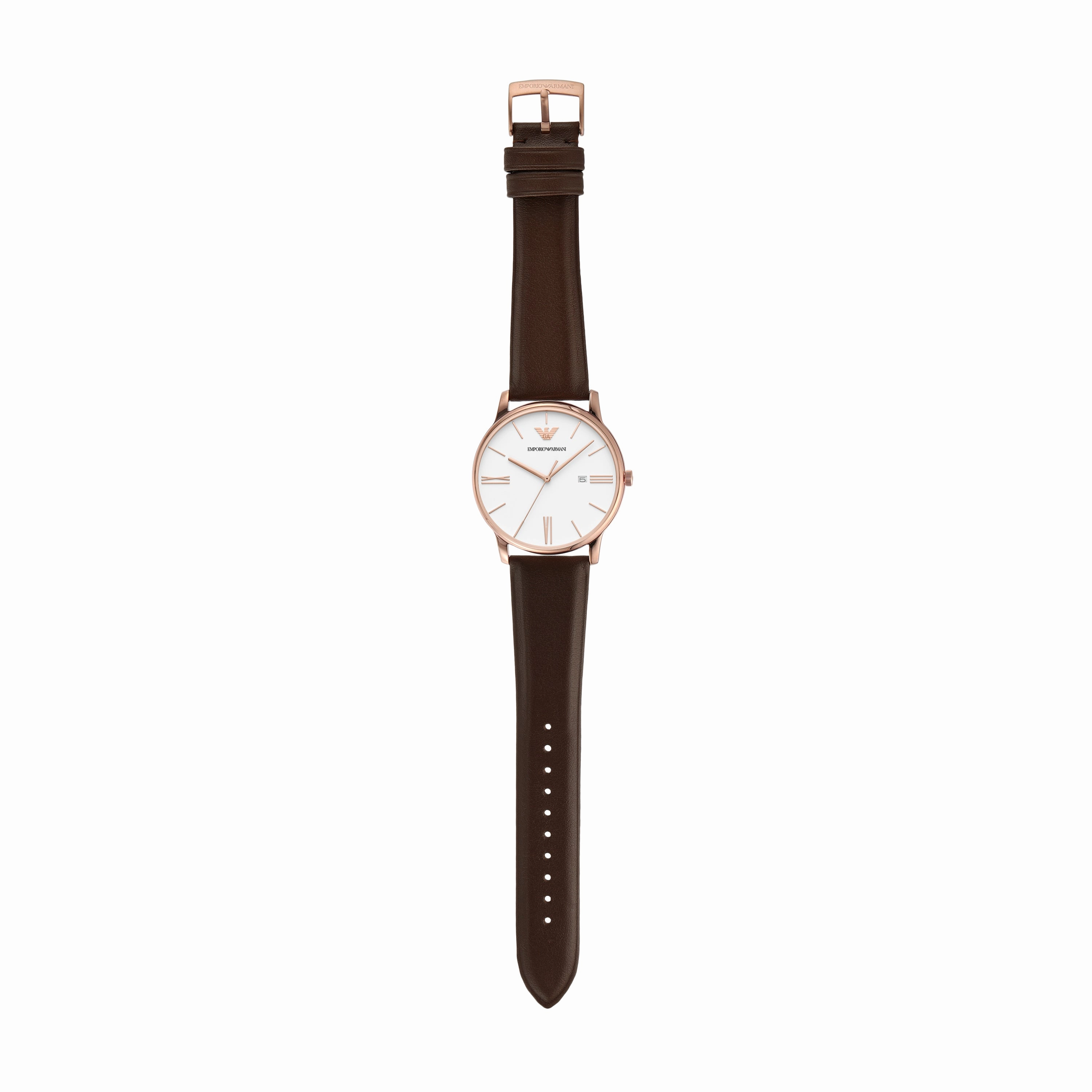 Emporio Armani Elegant White Dial Brown Leather Watch AR11572