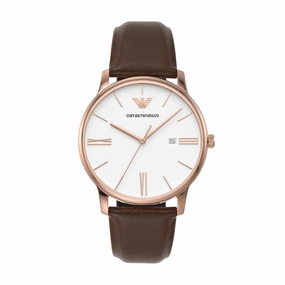 Emporio Armani Elegant White Dial Brown Leather Watch AR11572