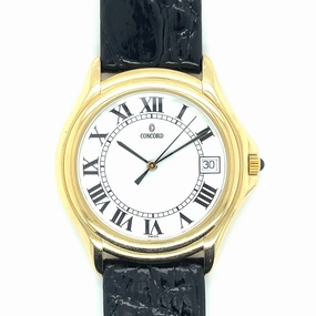 Estate Gents Concord with White Dial in 14k Yellow Gold on Black Crocodile Strap