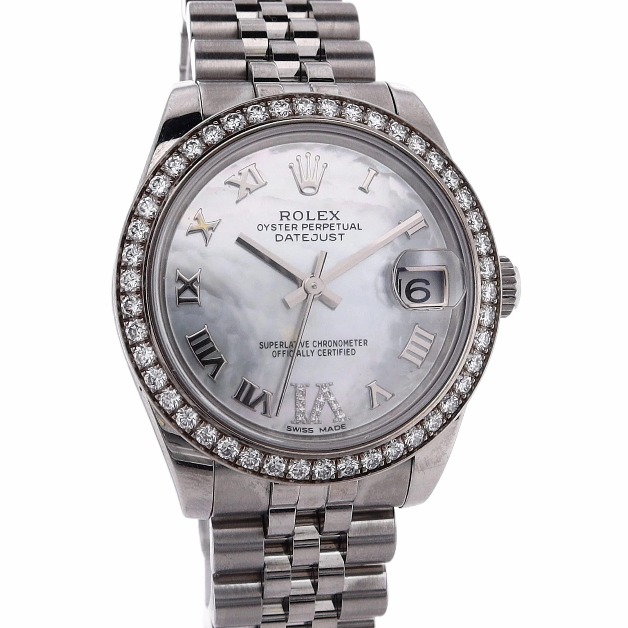 Estate Rolex STL/18kw Ladies 31mm OPDJ MOP Dia Accent Dial Diamond Bezel Jubilee Bracelet 178384 W/Box C.Random 2011 