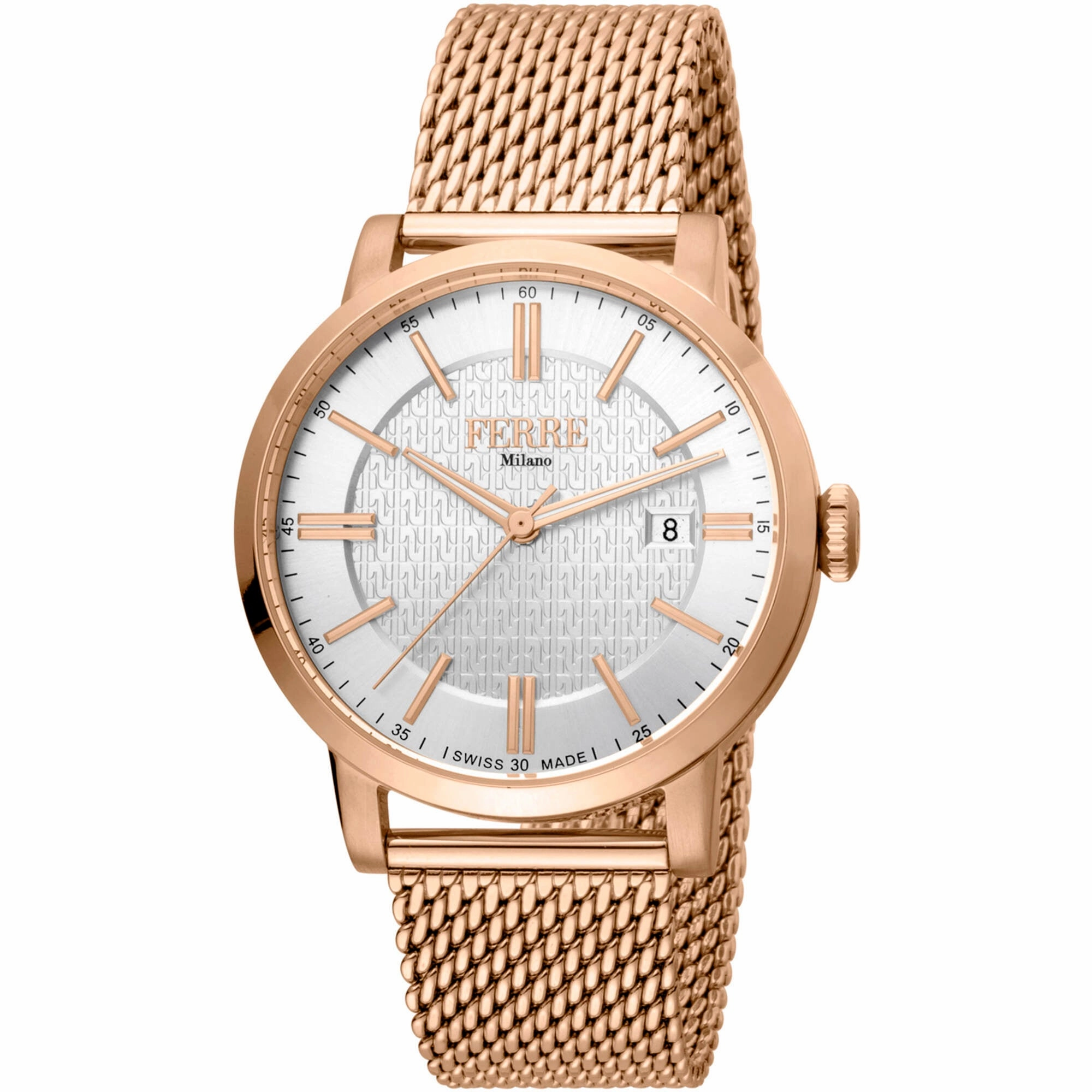Ferre Milano Men's Watch - Classic Quartz White Dial Rose Gold Steel | FM1G156M0061