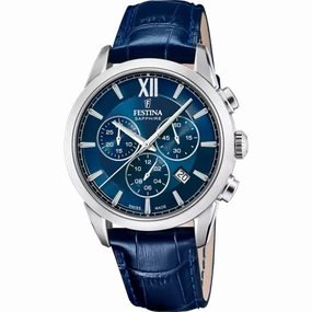 Festina Swiss Made Blue Dial Blue Leather Strap Men's Watch F20041/2