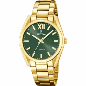 Festina Women's Elegance & Functionality Green Dial Watch with 316L Stainless Steel Strap F20640/4