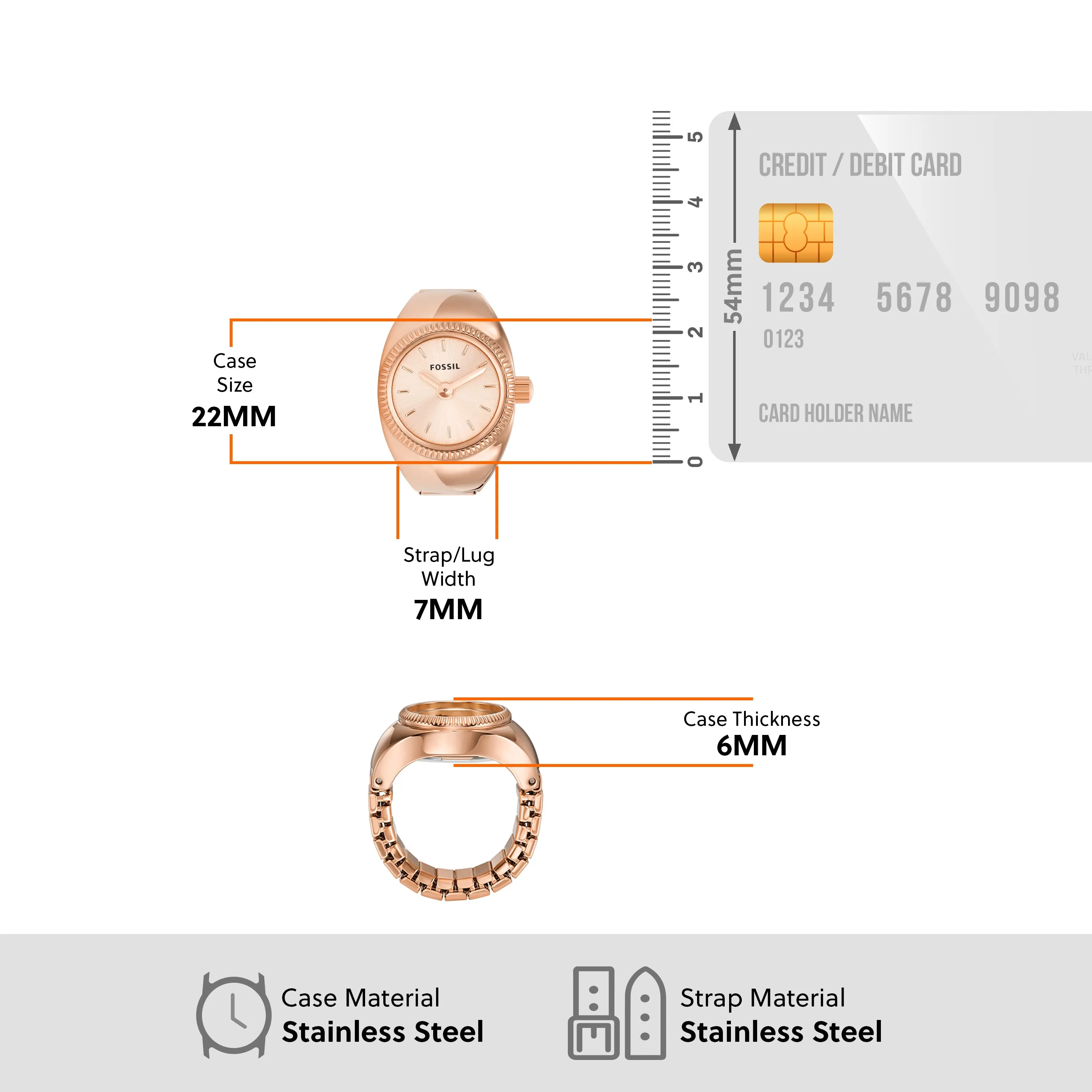 Fossil Elegance Ring Watch ES5247  Rose Gold Two-Hand Timepiece