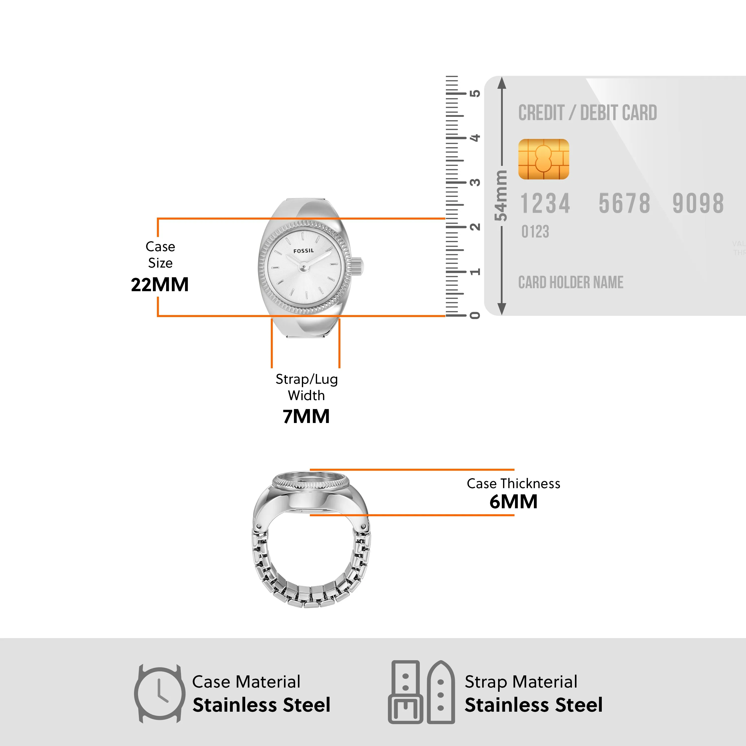 Fossil Exquisite Silver Ring Watch ES5245 with Two-Hand Movement