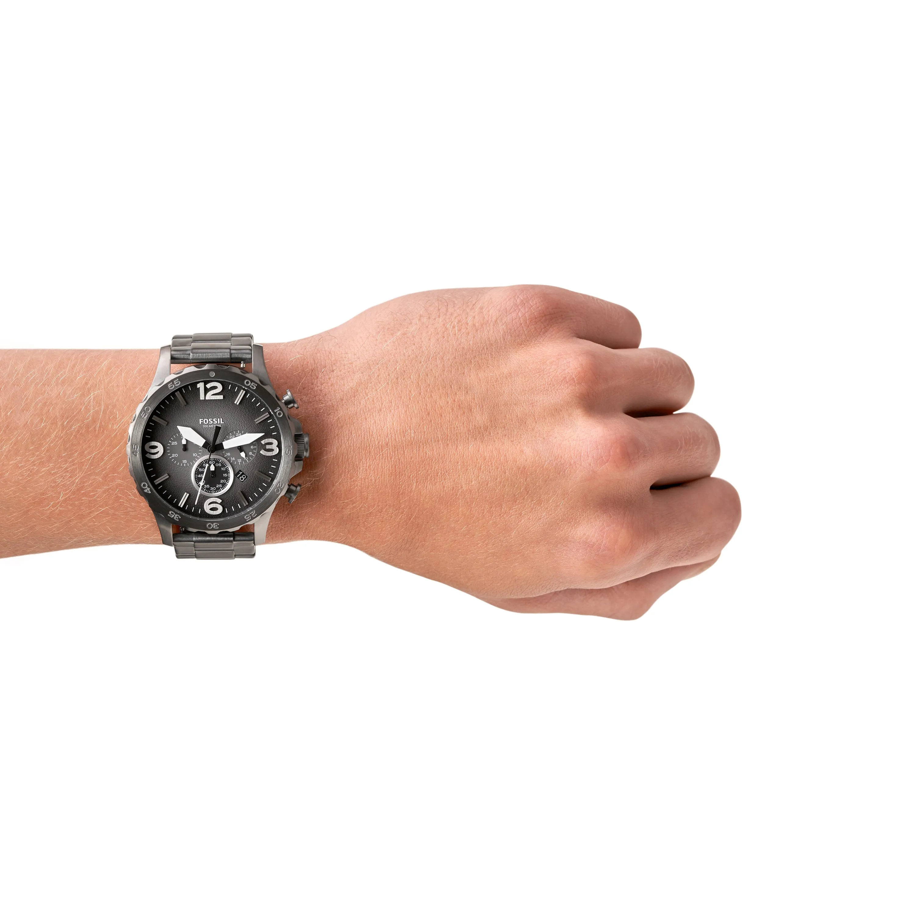 Fossil Nate Military-Inspired Grey Stainless Steel Chronograph Watch JR1437