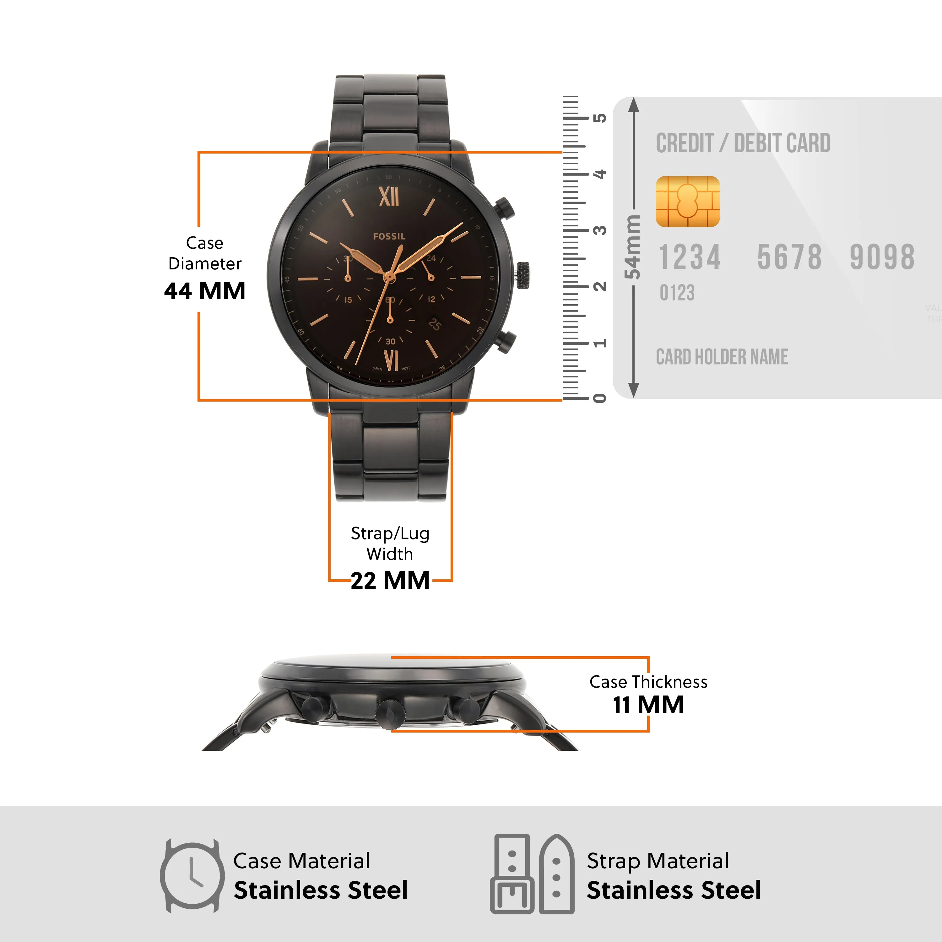 Fossil Neutra Black Stainless Steel Chronograph Men's Watch FS5525