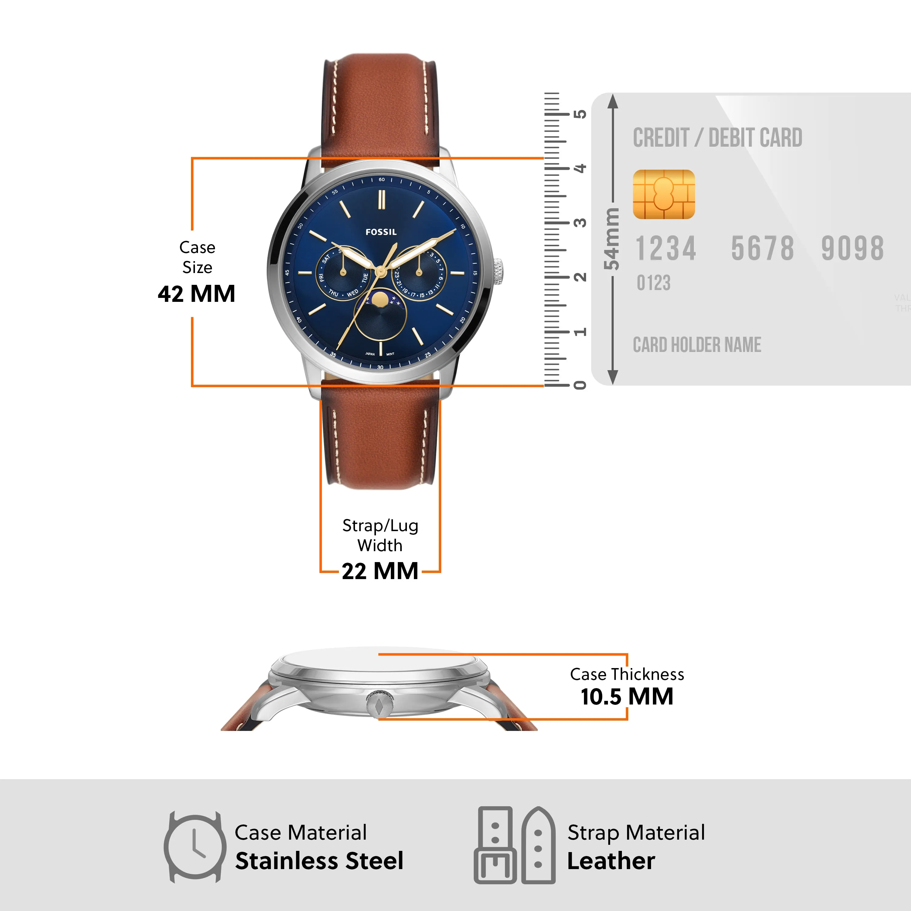 Fossil Neutra Moonphase Brown Leather Multifunction Watch FS5903