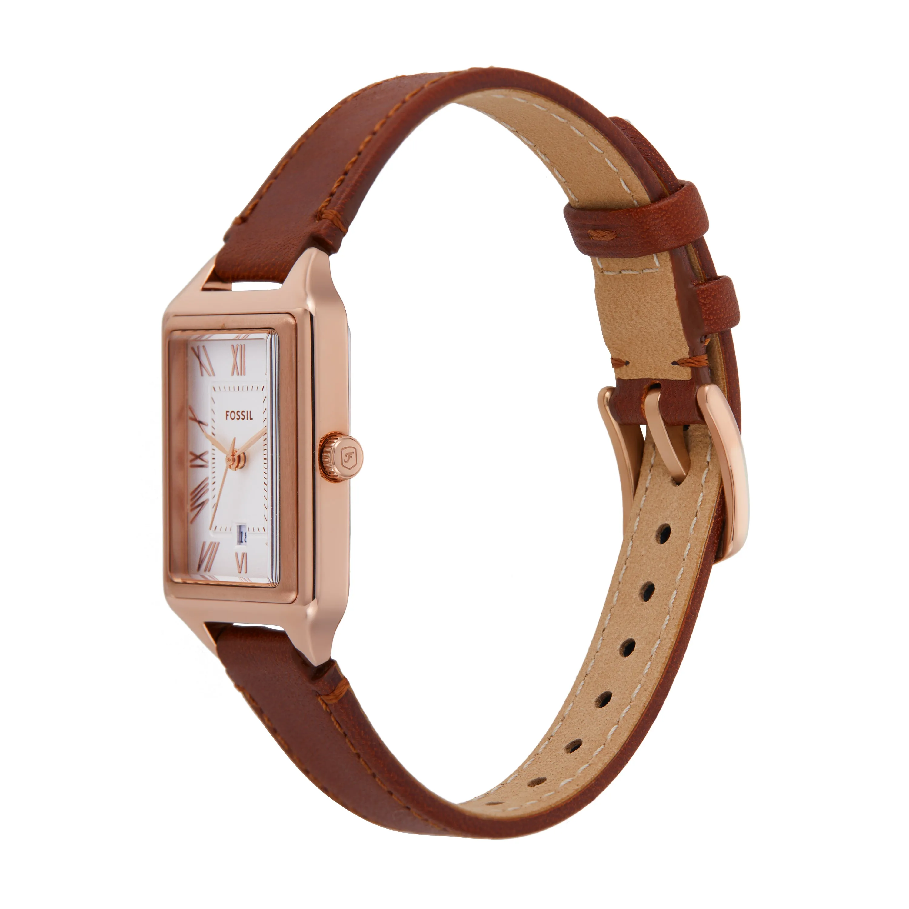 Fossil Raquel Three-Hand Brown Leather Watch and Bracelet Set ES5377SET