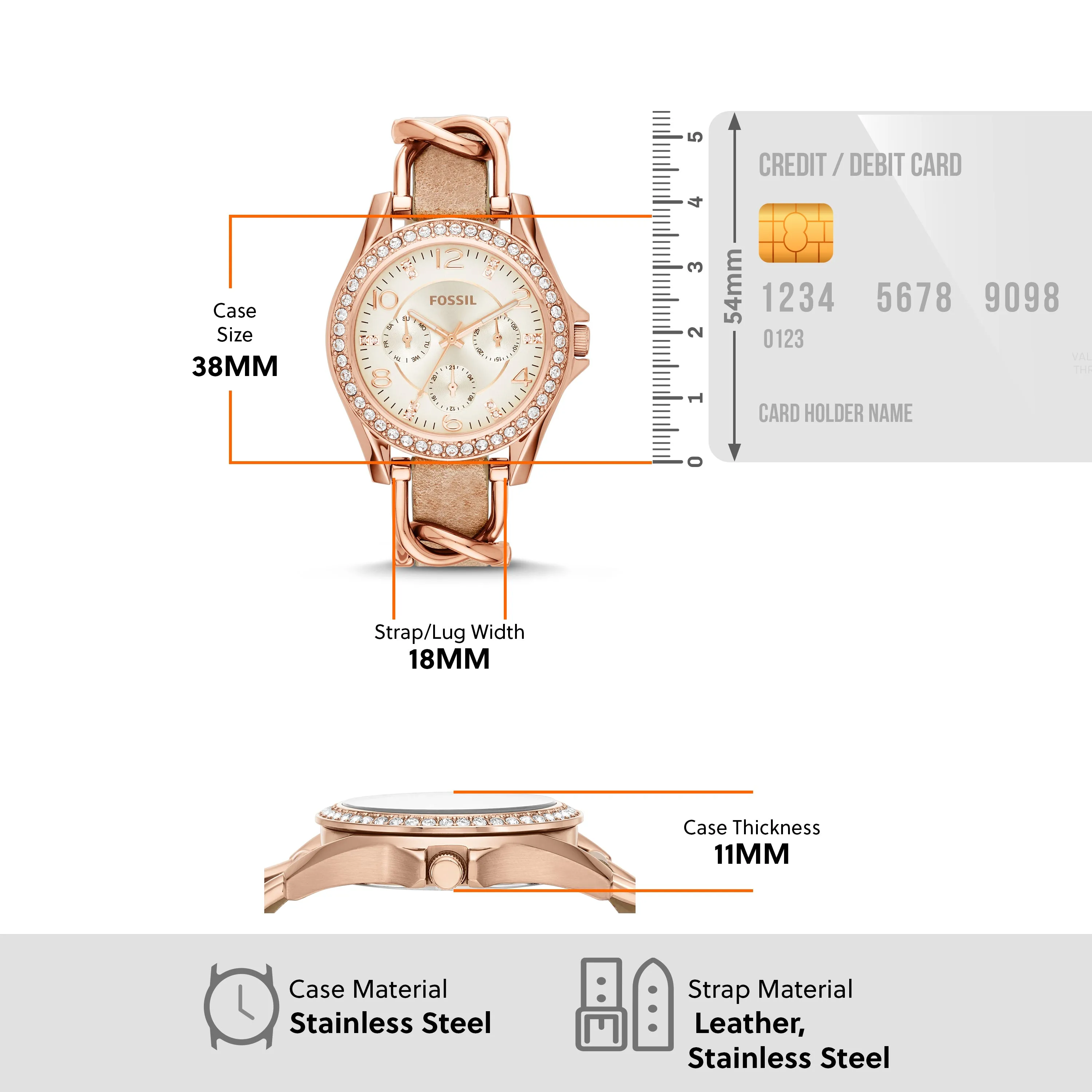 Fossil Riley Multi-Function Sand Dial Bone Leather Watch ES3466