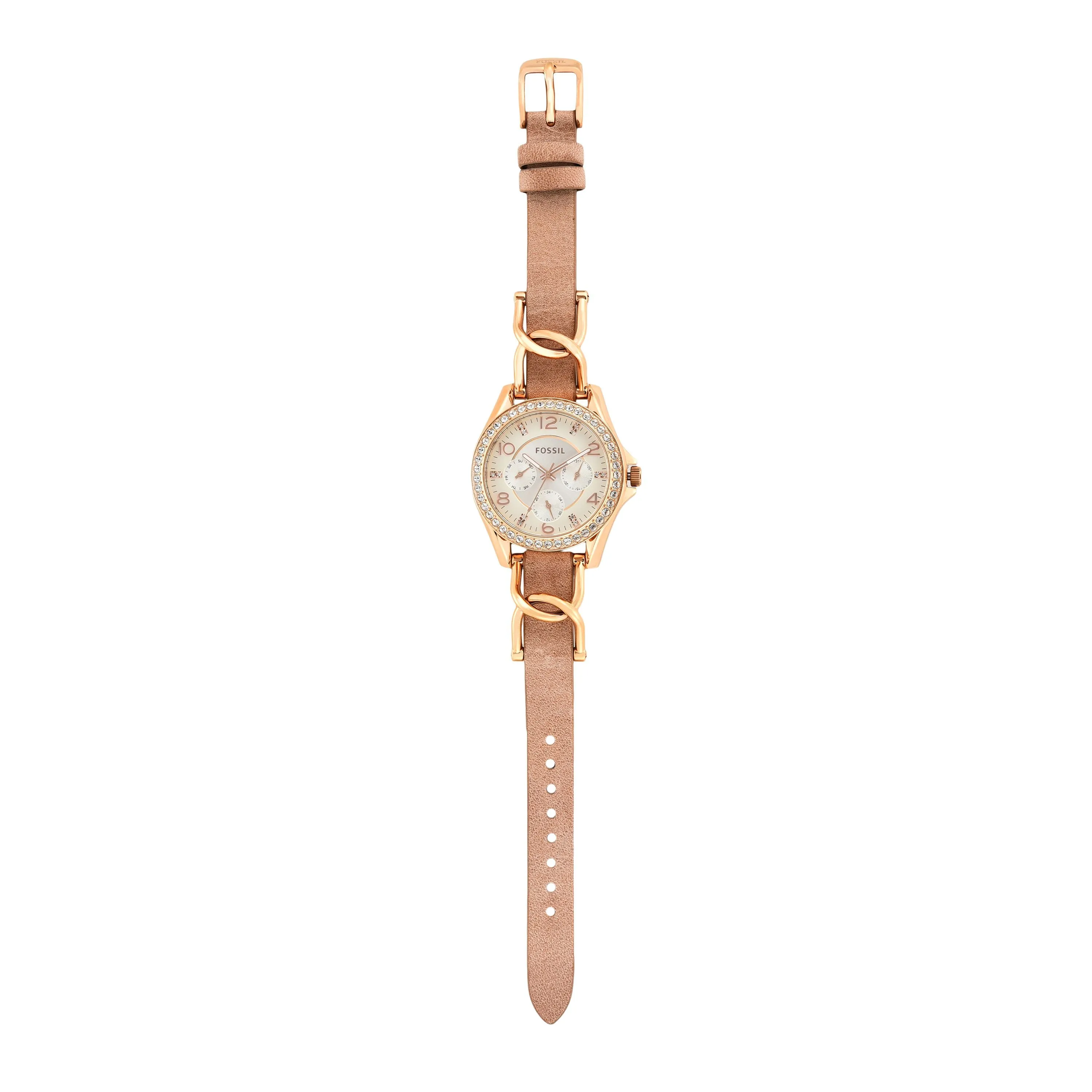 Fossil Riley Multi-Function Sand Dial Bone Leather Watch ES3466