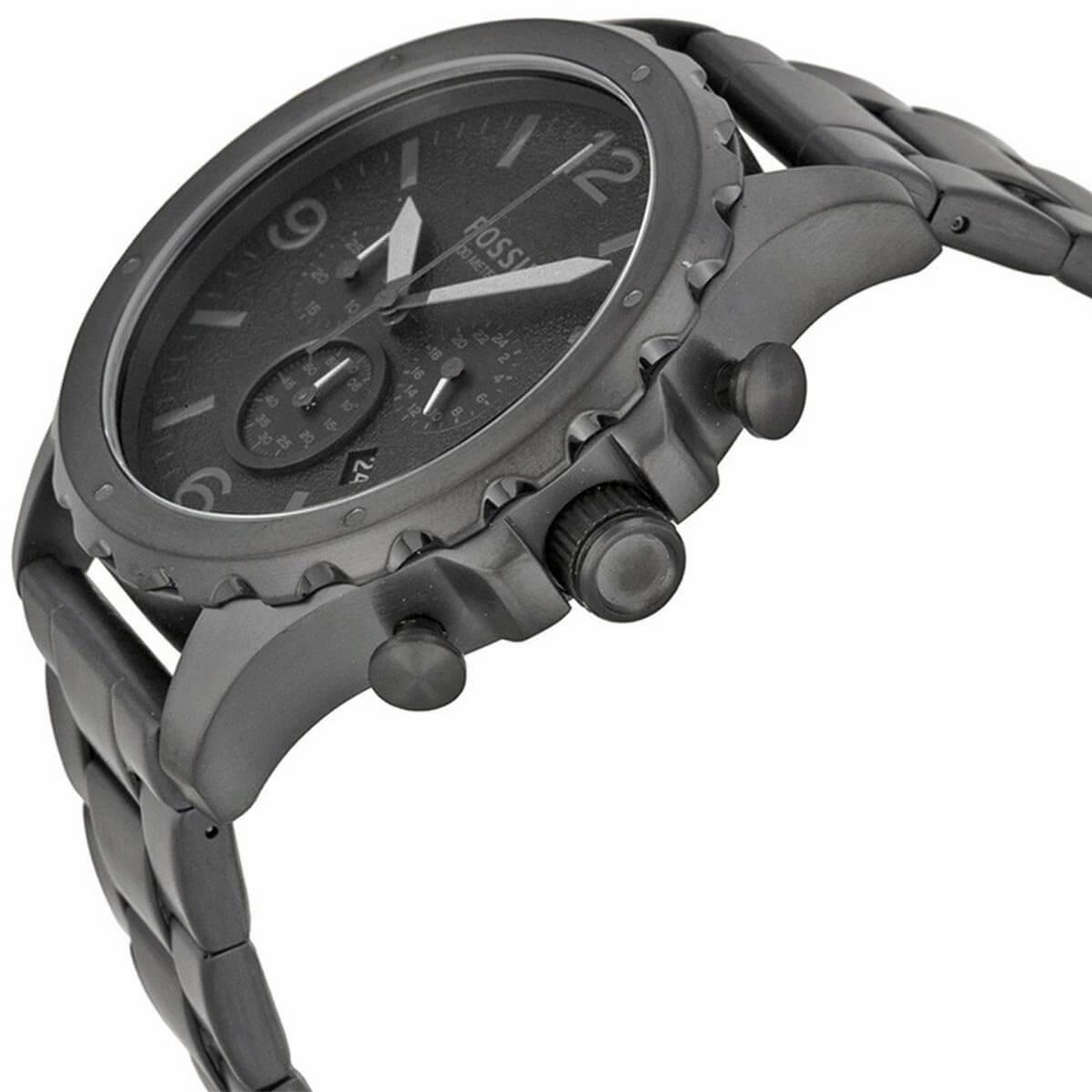 Fossil Men's Chronograph Watch - Nate Black Dial Stainless Steel Bracelet | JR1470