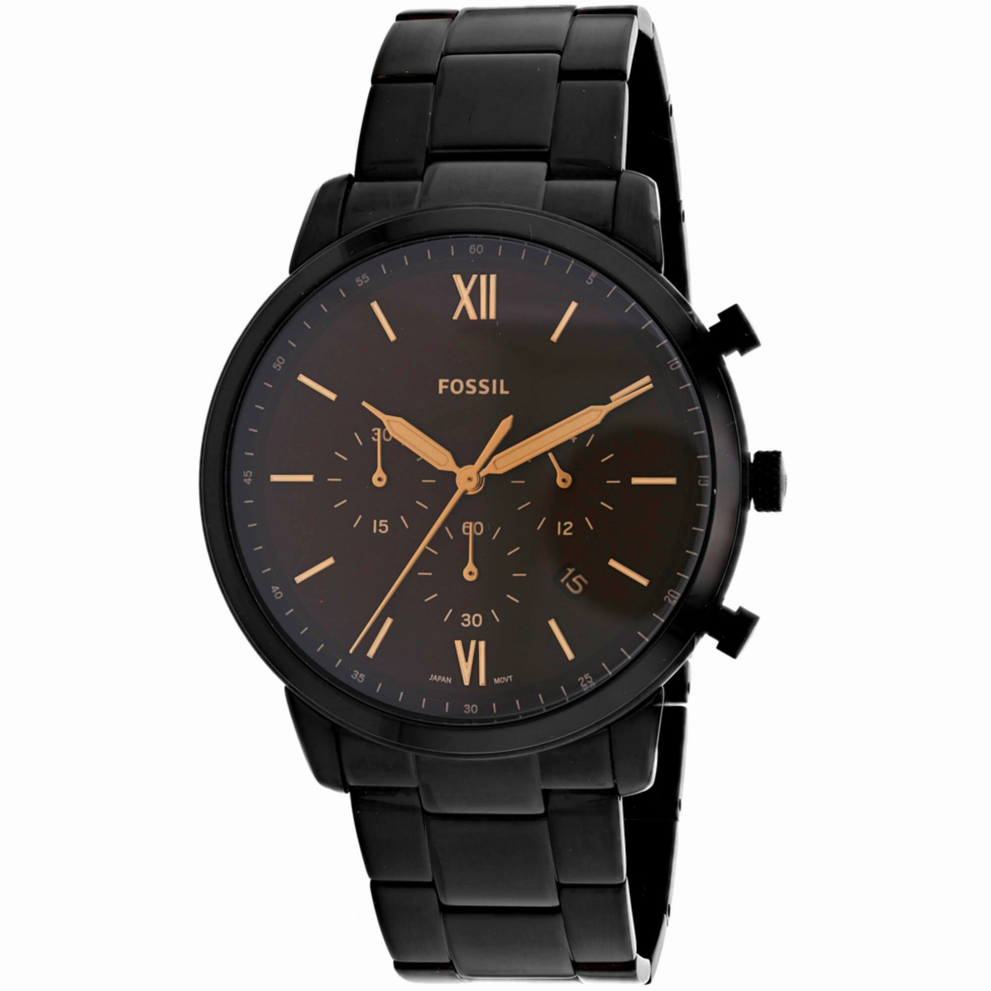 Fossil Men's Watch - Nuetra Chronograph Brown Dial Black Leather Strap | FS5525
