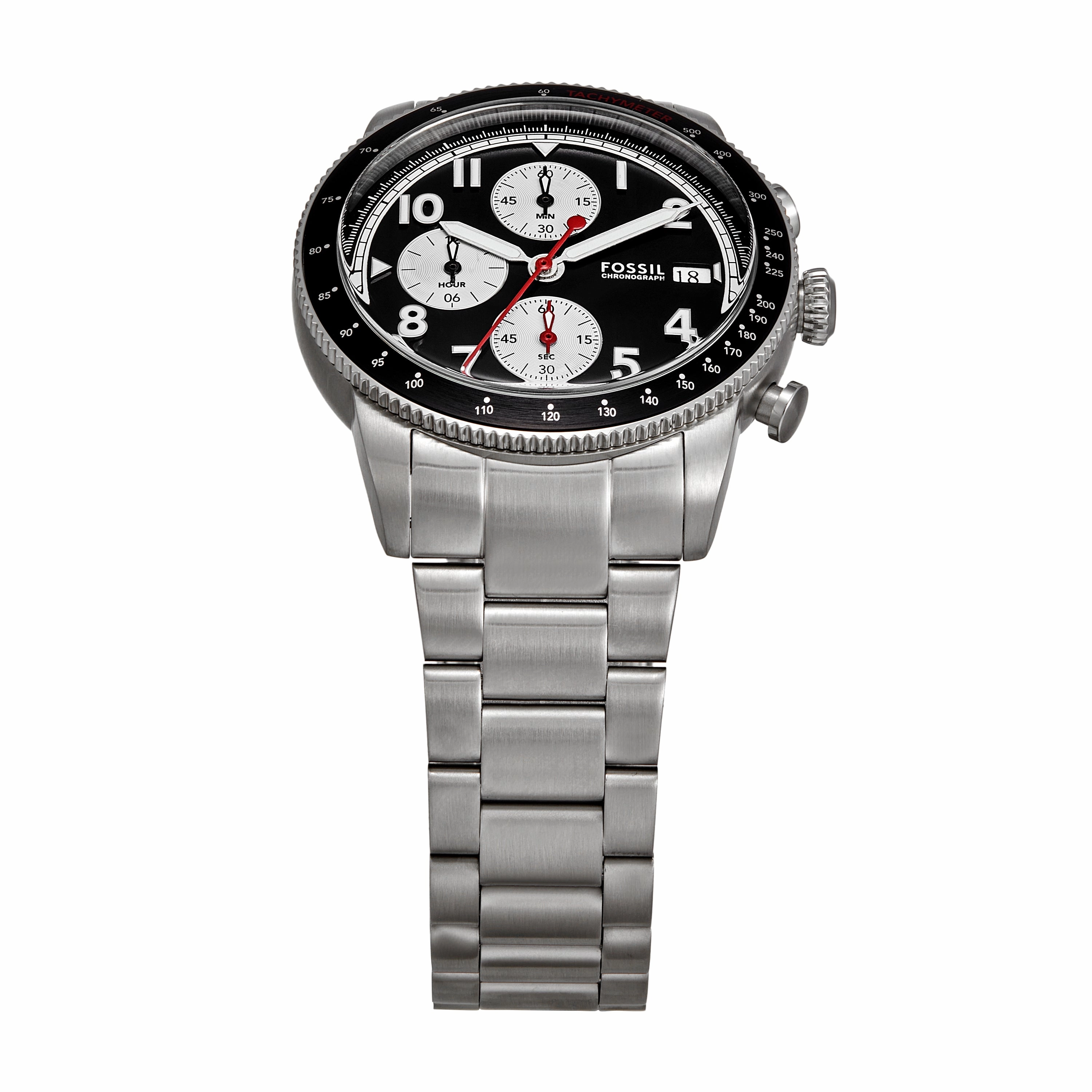 Fossil Sport Tourer Chronograph Black Dial Stainless Steel band Men's Watch FS6045
