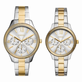 Fossil Unisex His and Hers Multifunction, Silver-Tone Alloy Watch Set