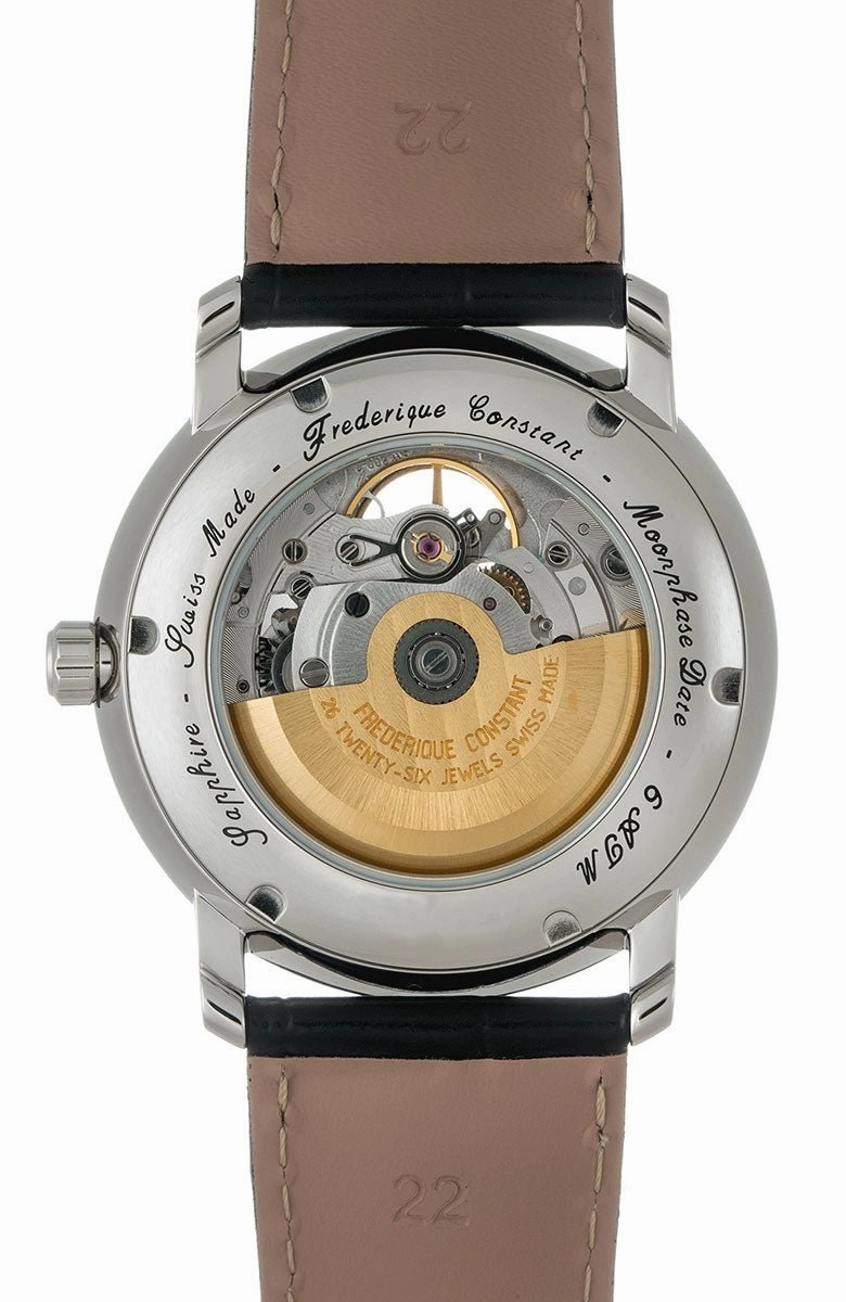 Frederique Constant Classics Heart Beat Moonphase Automatic Silver Dial Black Leather Strap Mens Watch FC-335MC4P6