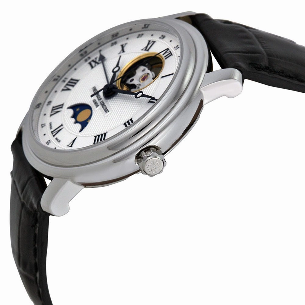 Frederique Constant Classics Heart Beat Moonphase Automatic Silver Dial Black Leather Strap Mens Watch FC-335MC4P6