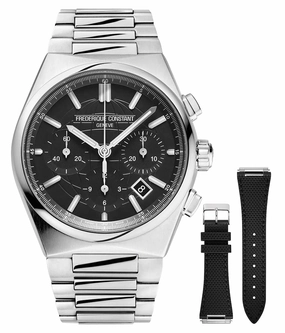 Frederique Constant Highlife Automatic Chronograph Stainless Steel Black Dial Interchangeable Black Rubber Strap Date Mens Watch FC-391B4NH6B