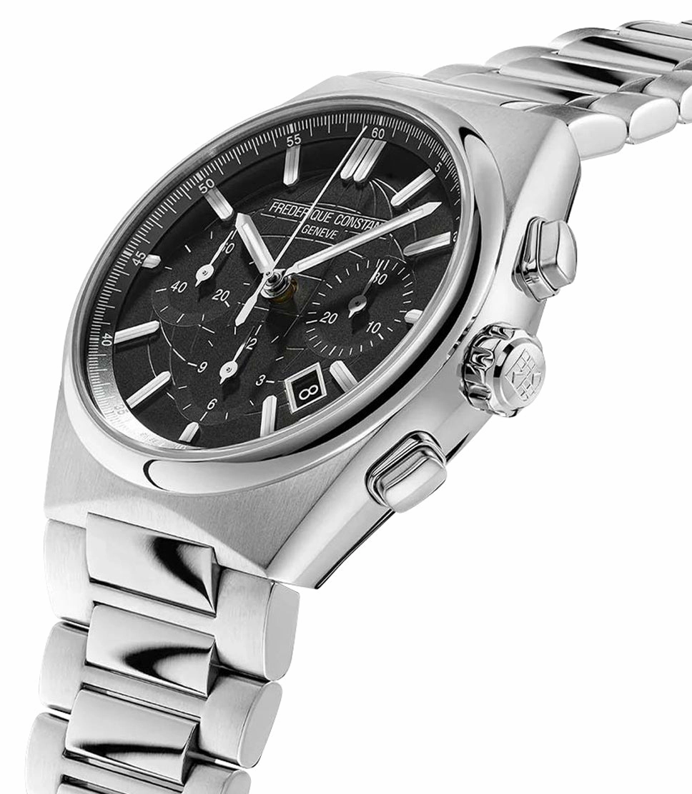 Frederique Constant Highlife Automatic Chronograph Stainless Steel Black Dial Interchangeable Black Rubber Strap Date Mens Watch FC-391B4NH6B