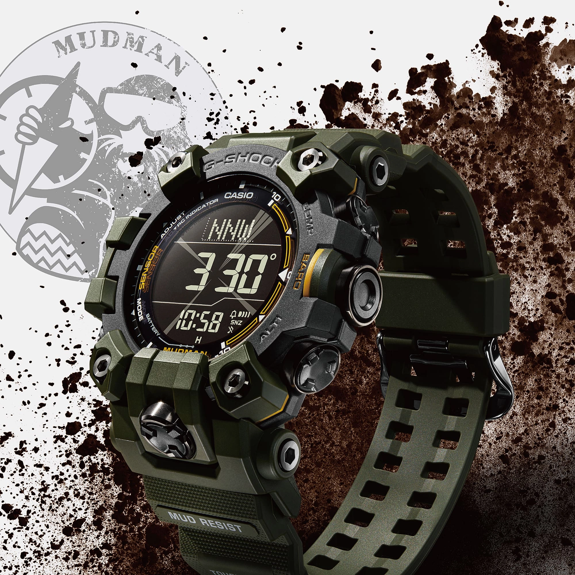 G-Shock Master of G-Land Mudman Green Resin Band Watch GW9500-3D