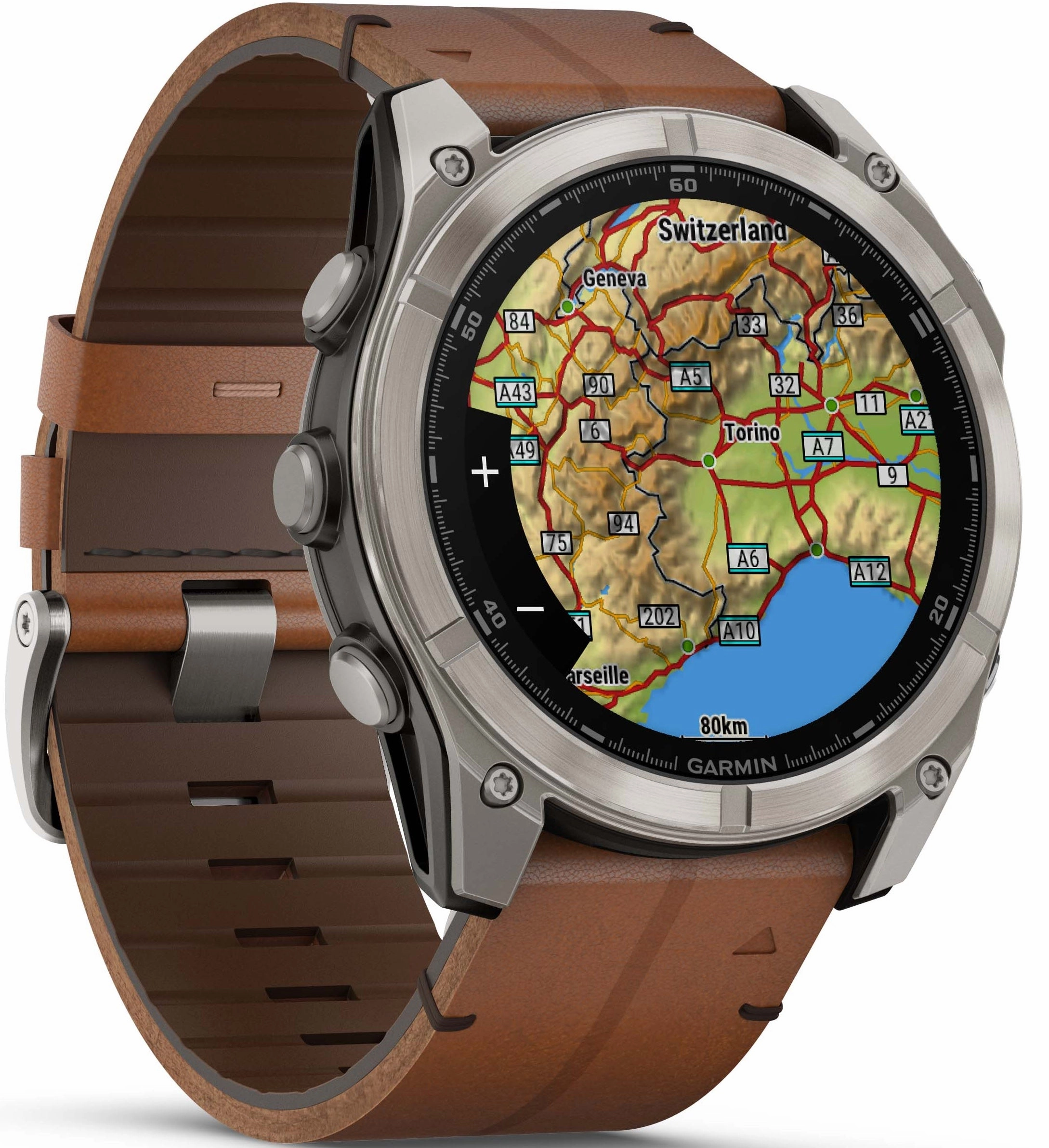 Garmin Fenix 8 51mm Sapphire AMOLED Titanium Chestnut Leather Band Watch