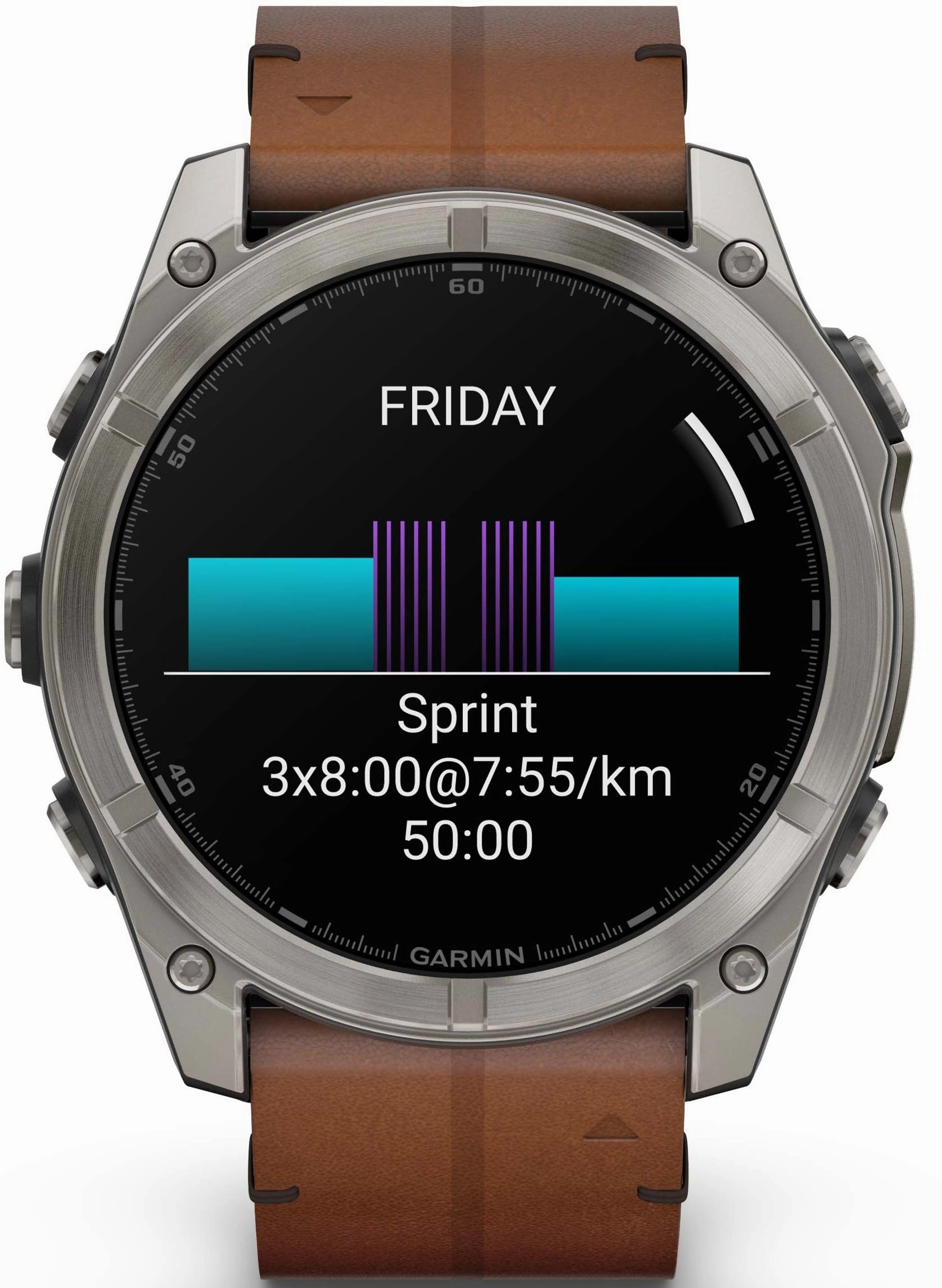 Garmin Fenix 8 51mm Sapphire AMOLED Titanium Chestnut Leather Band Watch