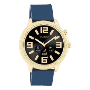Gold coloured OOZOO smartwatch with dark blue rubber strap - Q00321