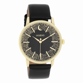 Gold coloured OOZOO watch with black leather strap - C11044