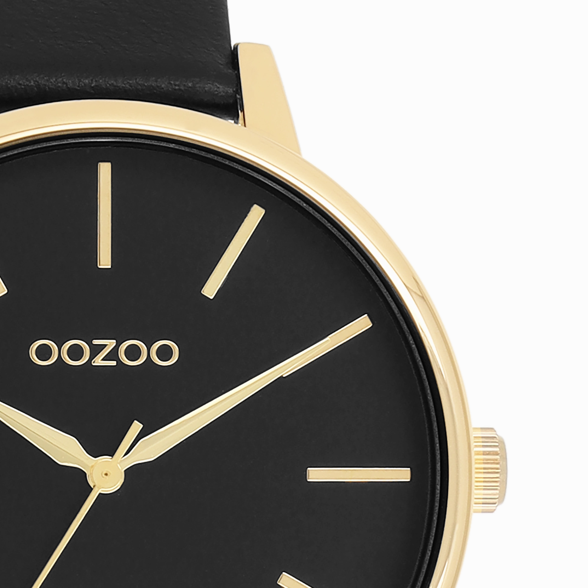 Gold coloured OOZOO watch with black leather strap - C11294