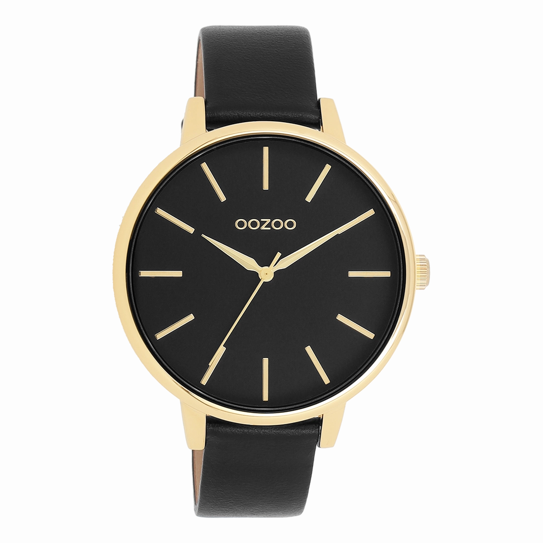 Gold coloured OOZOO watch with black leather strap - C11294