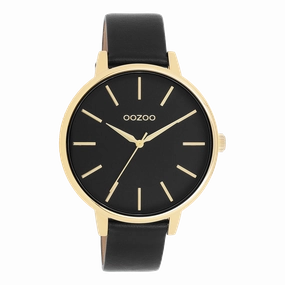 Gold coloured OOZOO watch with black leather strap - C11294