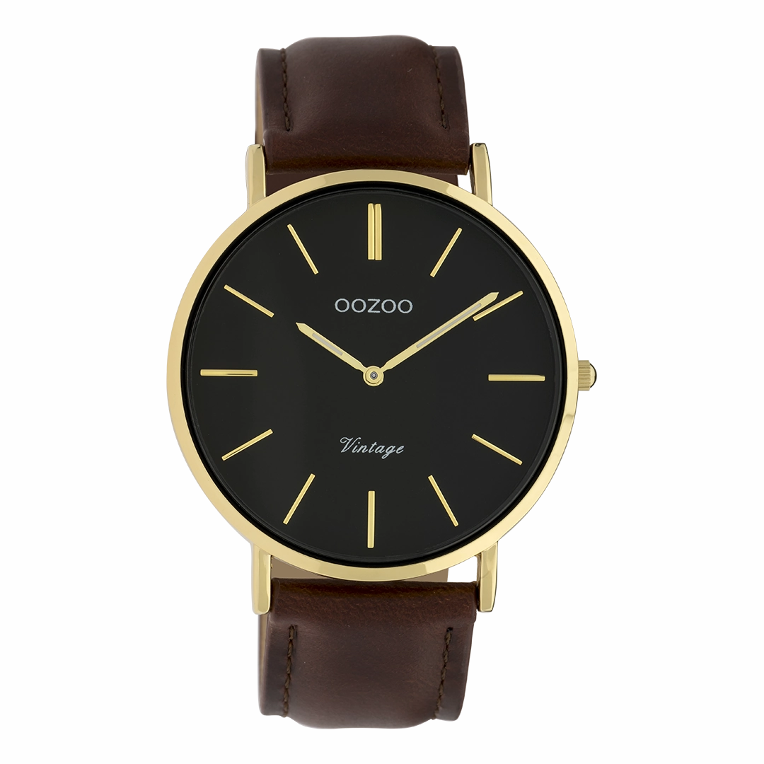 Gold coloured OOZOO watch with brown leather strap - C9833