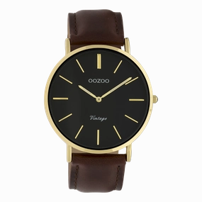 Gold coloured OOZOO watch with brown leather strap - C9833