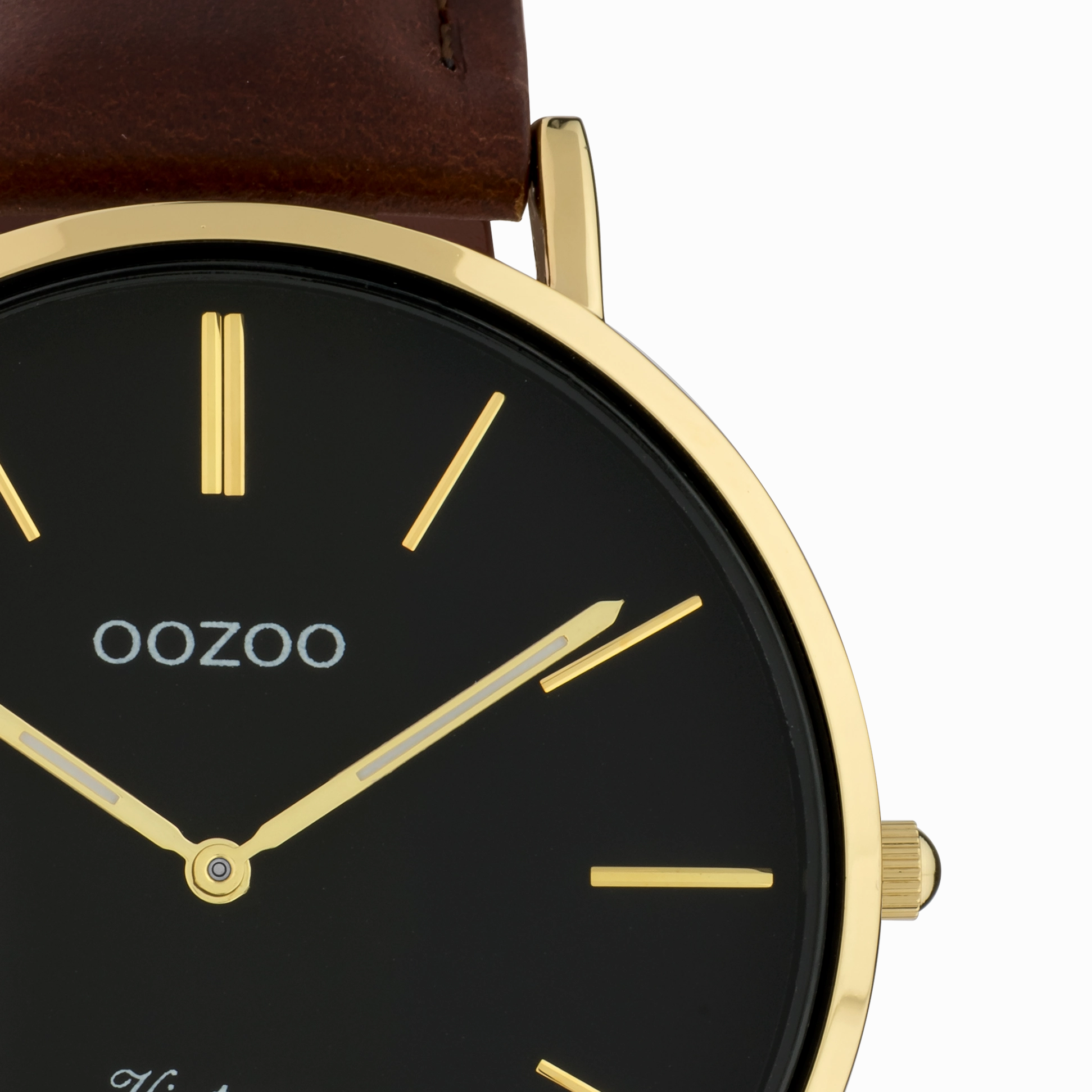 Gold coloured OOZOO watch with brown leather strap - C9833