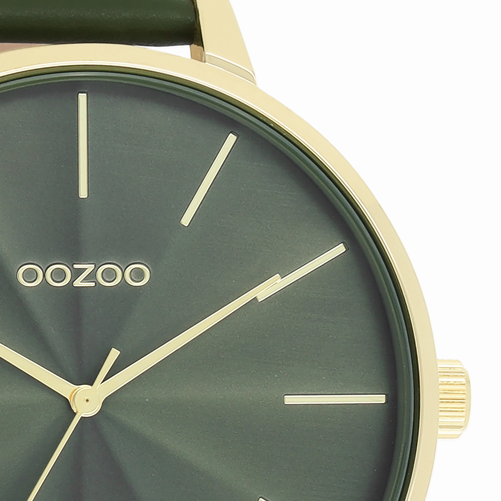 Gold coloured OOZOO watch with forest green leather strap - C11257