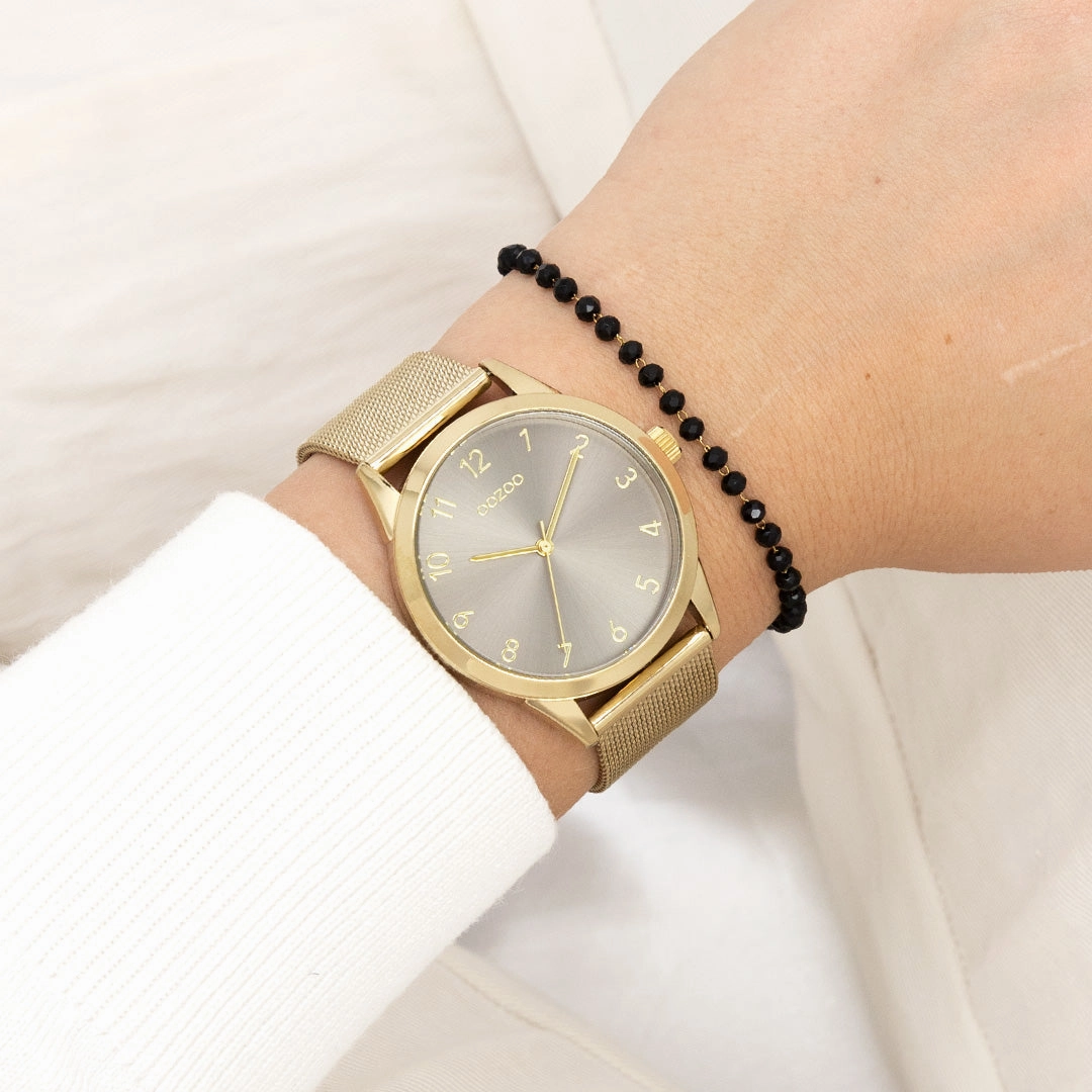 Gold coloured OOZOO watch with metal mesh bracelet - C11323