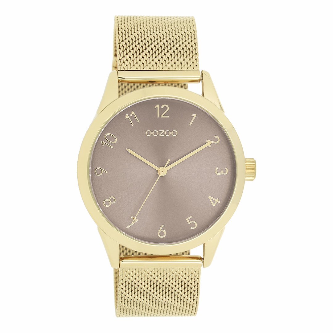 Gold coloured OOZOO watch with metal mesh bracelet - C11323