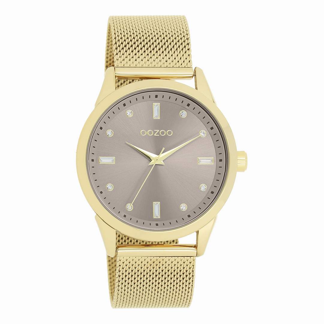 Gold coloured OOZOO watch with metal mesh bracelet - C11357