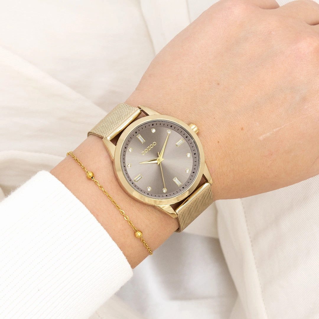 Gold coloured OOZOO watch with metal mesh bracelet - C11357