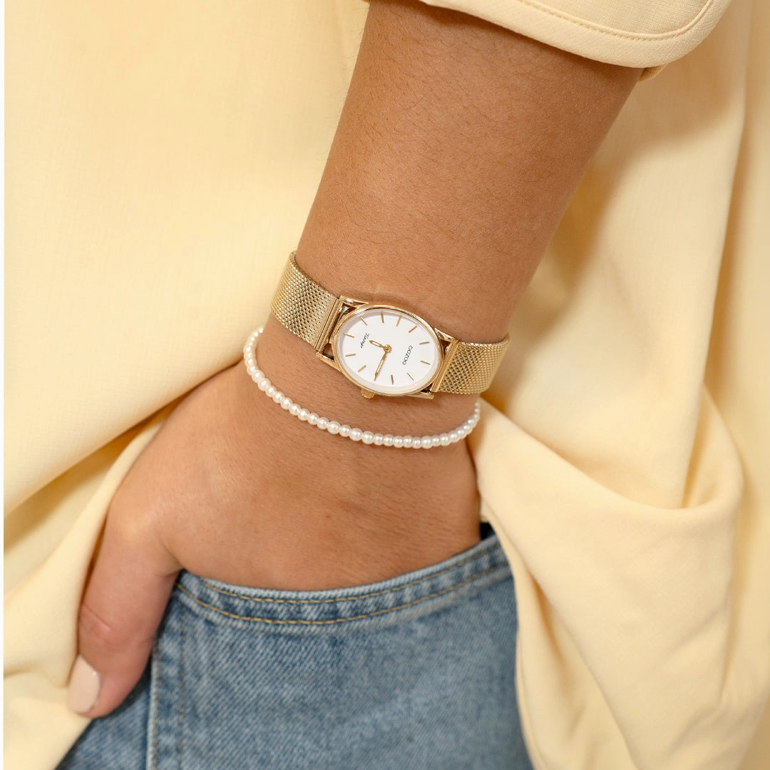 Gold coloured OOZOO watch with metal mesh bracelet - C20258