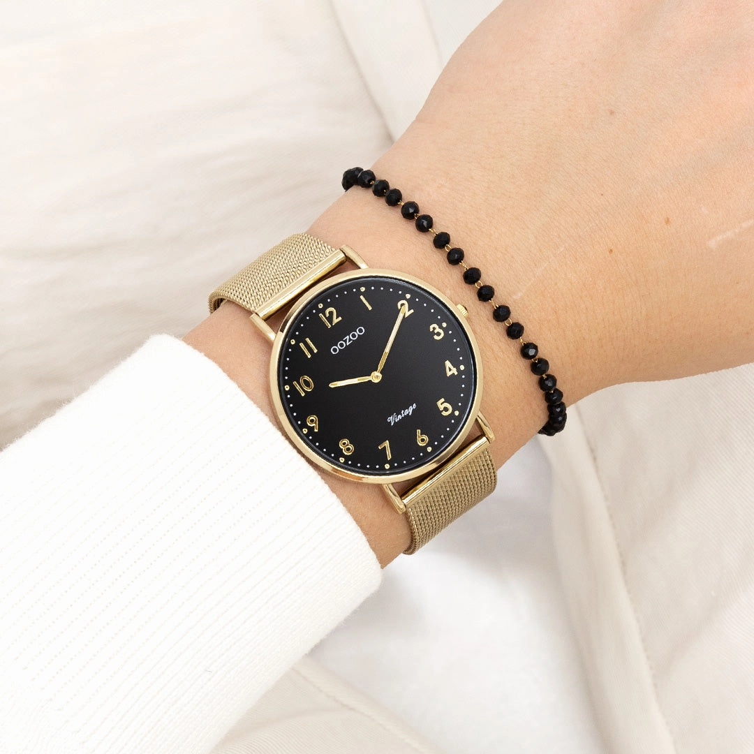 Gold coloured OOZOO watch with metal mesh bracelet - C20344