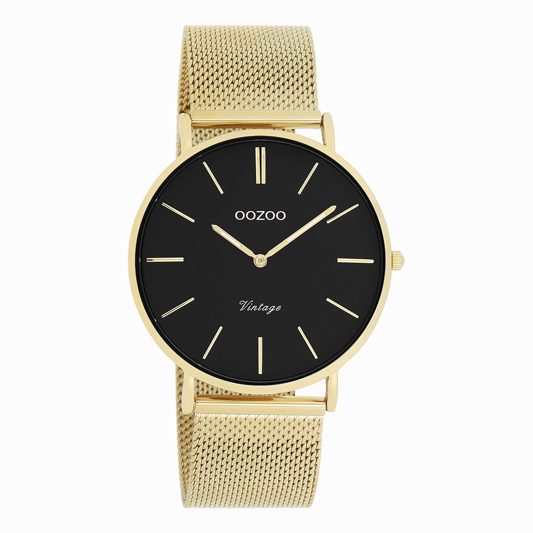 Gold coloured OOZOO watch with metal mesh bracelet - C9913