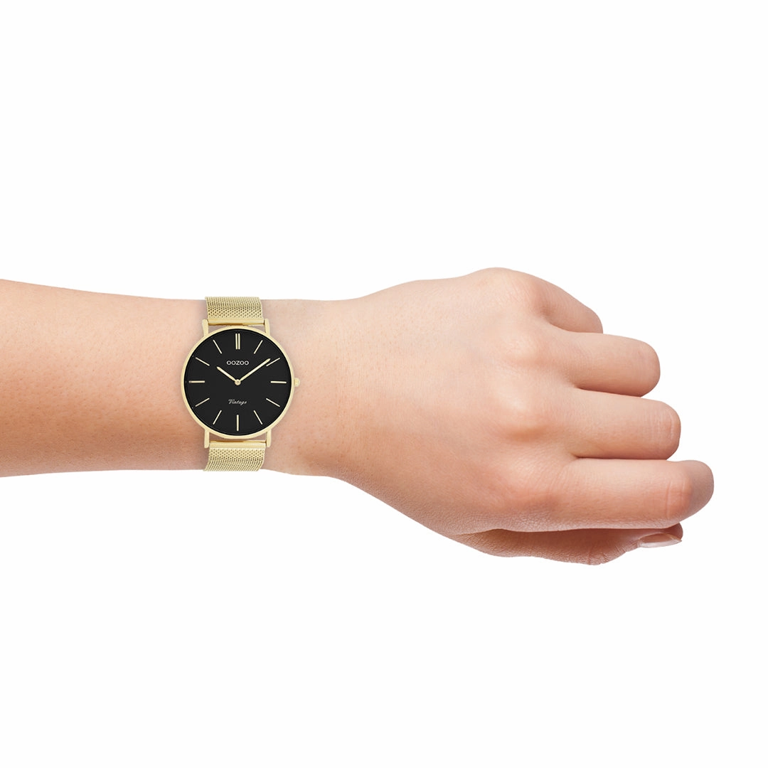 Gold coloured OOZOO watch with metal mesh bracelet - C9913
