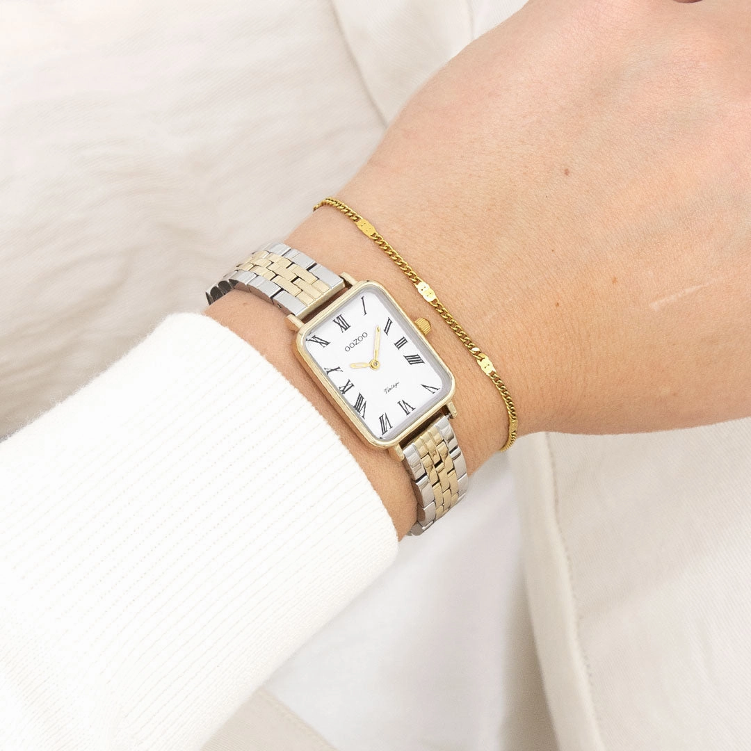Gold coloured OOZOO watch with silver coloured/gold stainless steel bracelet - C20411