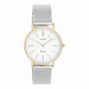 Gold coloured OOZOO watch with silver coloured metal mesh bracelet - C20123