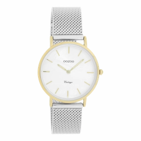 Gold coloured OOZOO watch with silver coloured metal mesh bracelet - C20124