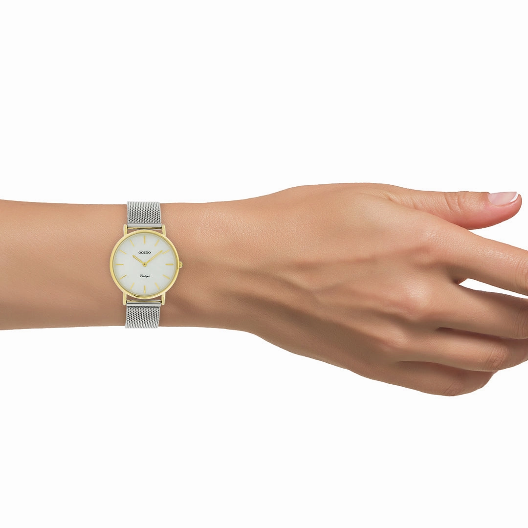 Gold coloured OOZOO watch with silver coloured metal mesh bracelet - C20124
