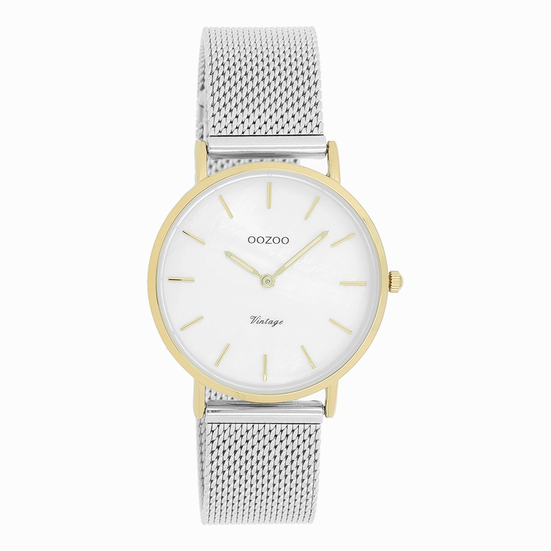 Gold coloured OOZOO watch with silver coloured metal mesh bracelet - C20124