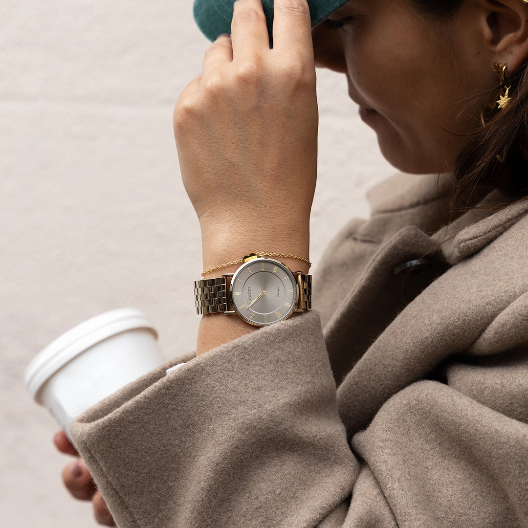 Gold coloured OOZOO watch with stainless steel bracelet - C20370