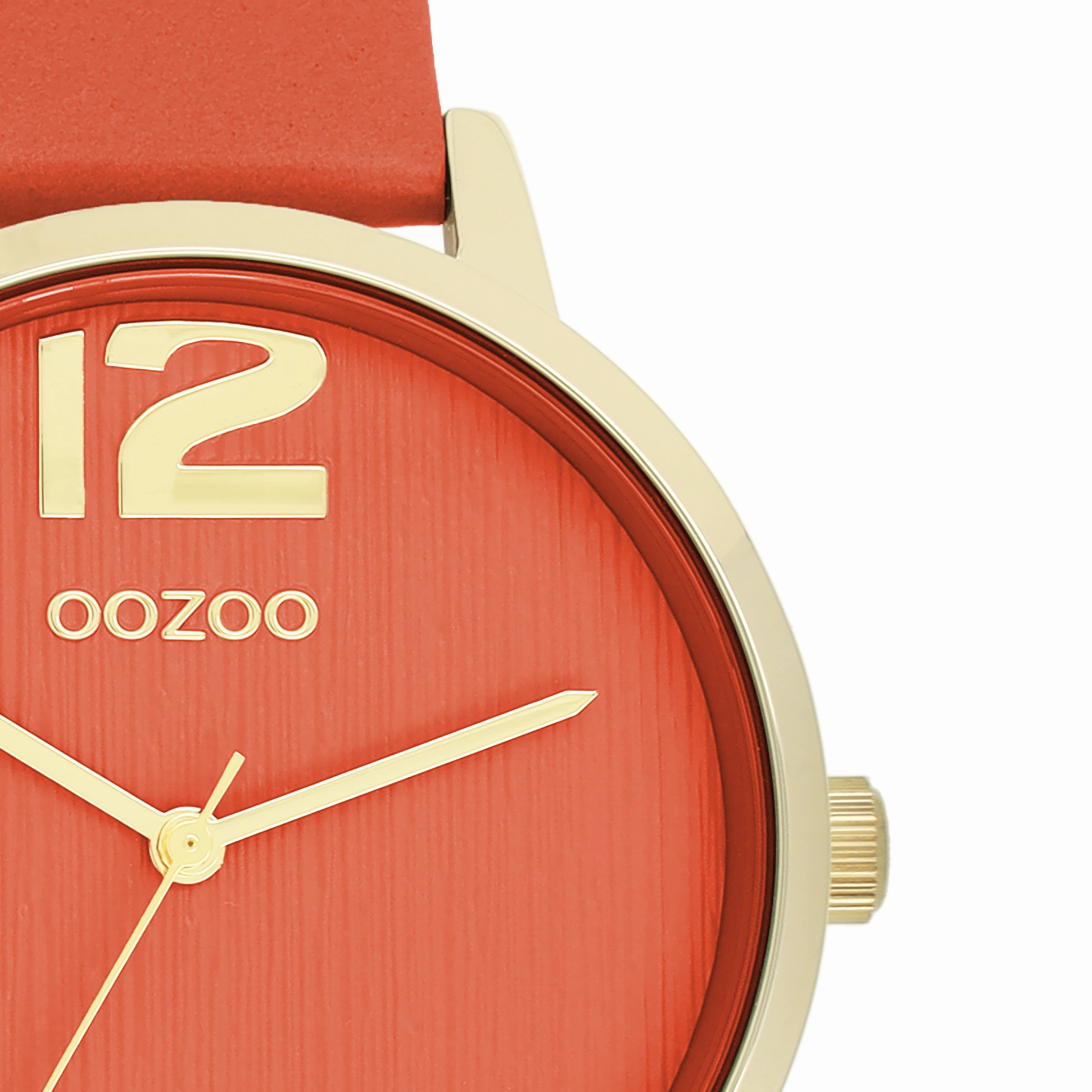 Gold coloured OOZOO watch with warm orange leather strap - C11341